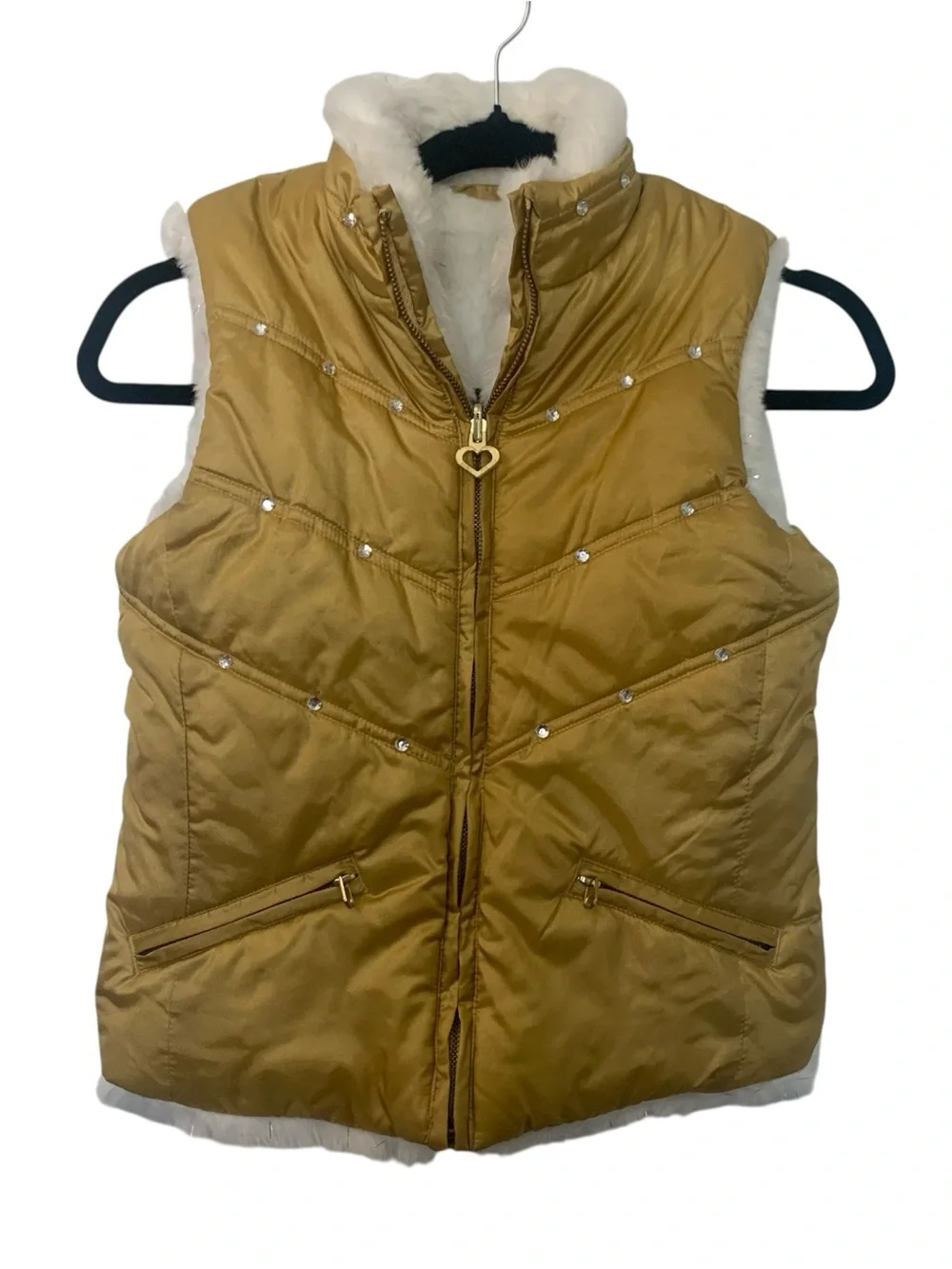 The Children’s Place Girls Gold Faux Fur Lined Puffer Vest Rhinestone M 7/8